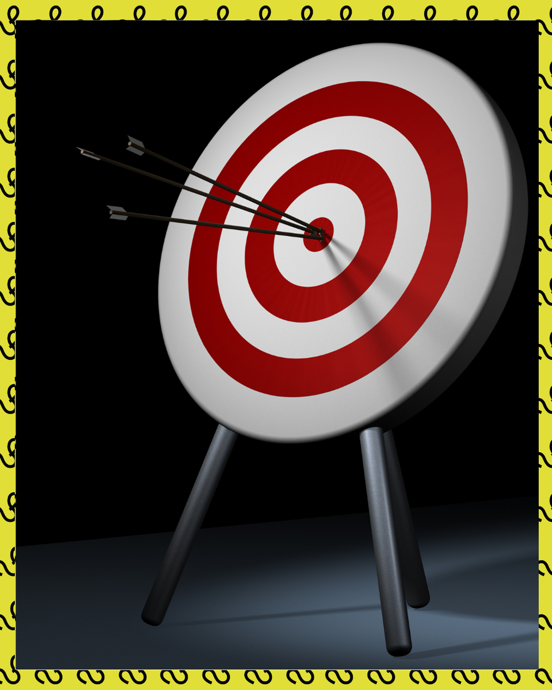 Arrows hitting the bullseye of a target. Success concept with three arrows in the center.